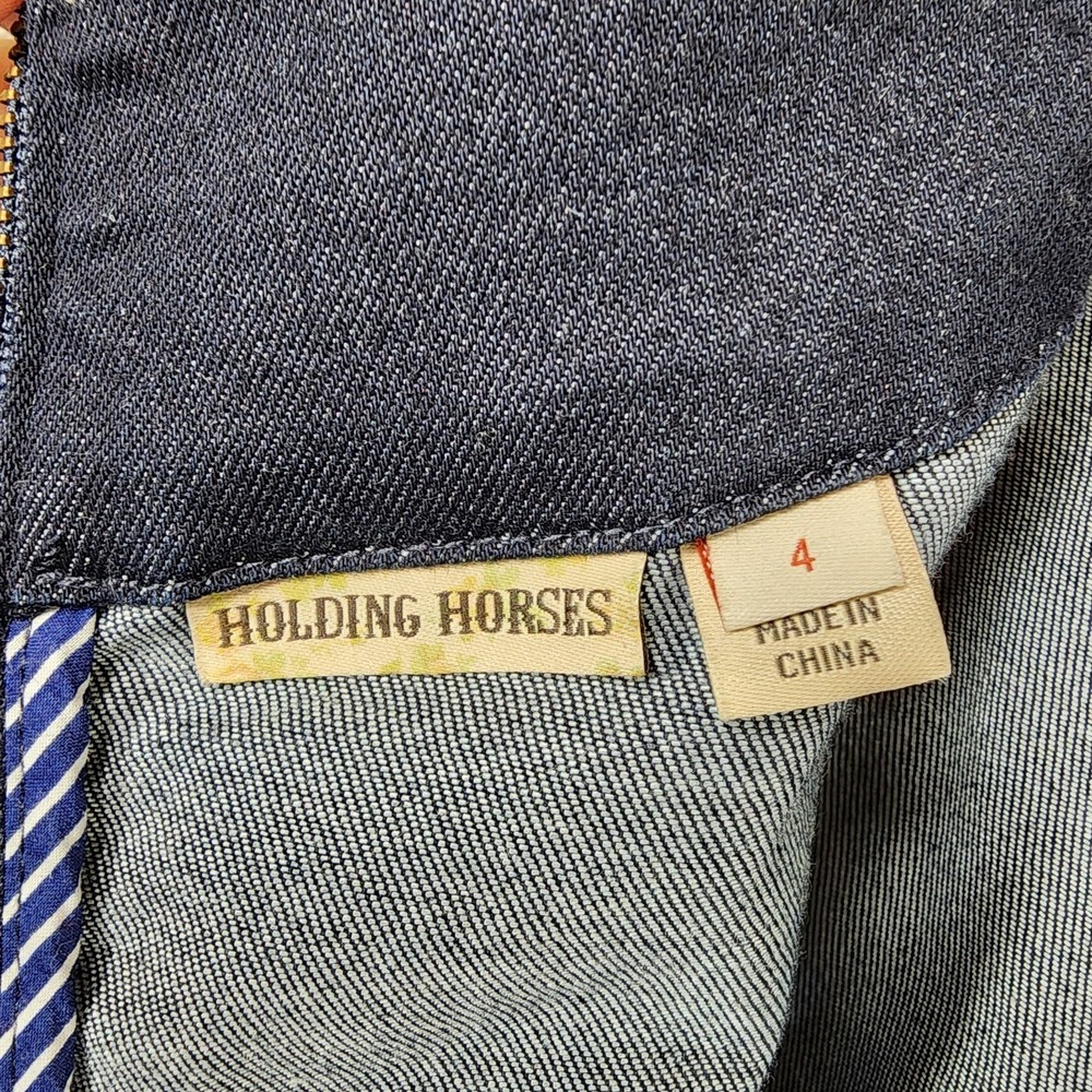 Holding Horses Anthropologie Clara Tie Front Denim Dress Womens 4 Dark Dye Blue - Picture 10 of 11